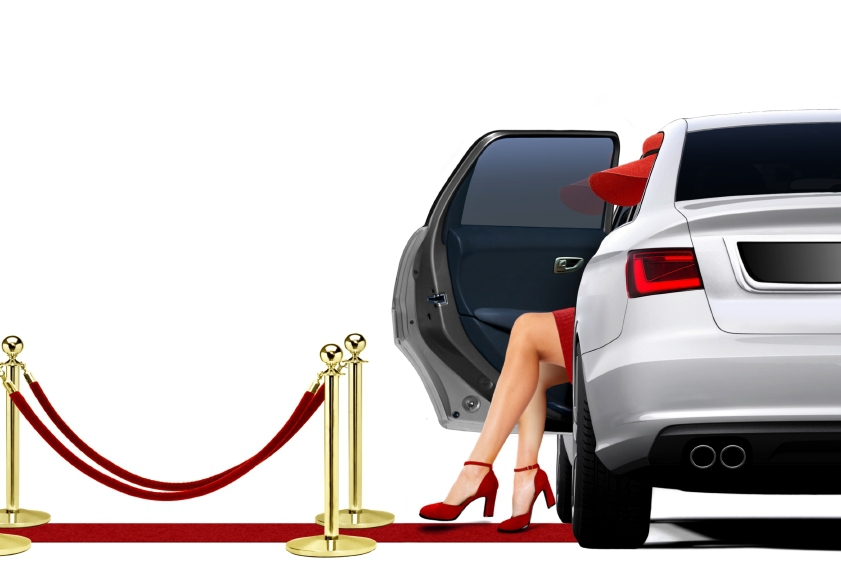 Limousine Arrival with lady in red attire