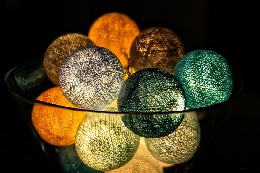 Decorative lights in a glass vase.