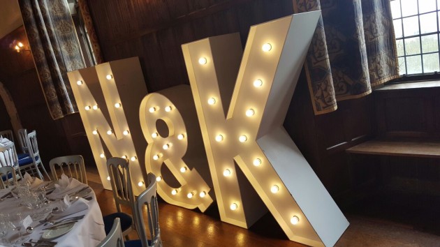 Light up initials at a wedding