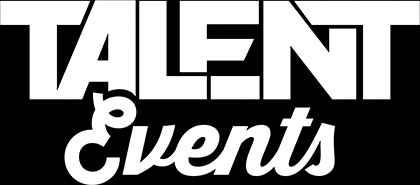 The Talent Events logo displaying the words talent events in bold white text on a rectangular black background